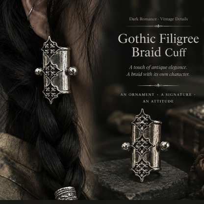 🖤 Gothic Filigree Braid Cuff – Vintage Silver-Tone Hair Ornament ✨