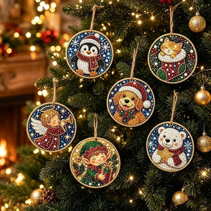 🎄 50% OFF – Christmas DIY Diamond Painting Ornaments Kit – 6PCS
