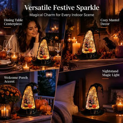 🎃 50% OFF – Halloween Witch Hat Glitter Water Lantern – Lighted Spinning Glitter Decor ✨