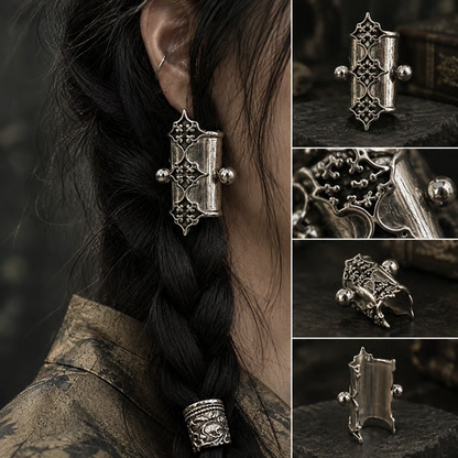 🖤 Gothic Filigree Braid Cuff – Vintage Silver-Tone Hair Ornament ✨