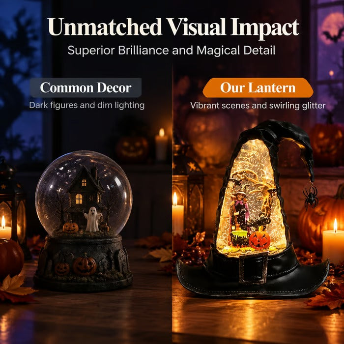 🎃 50% OFF – Halloween Witch Hat Glitter Water Lantern – Lighted Spinning Glitter Decor ✨