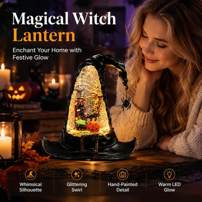 🎃 50% OFF – Halloween Witch Hat Glitter Water Lantern – Lighted Spinning Glitter Decor ✨