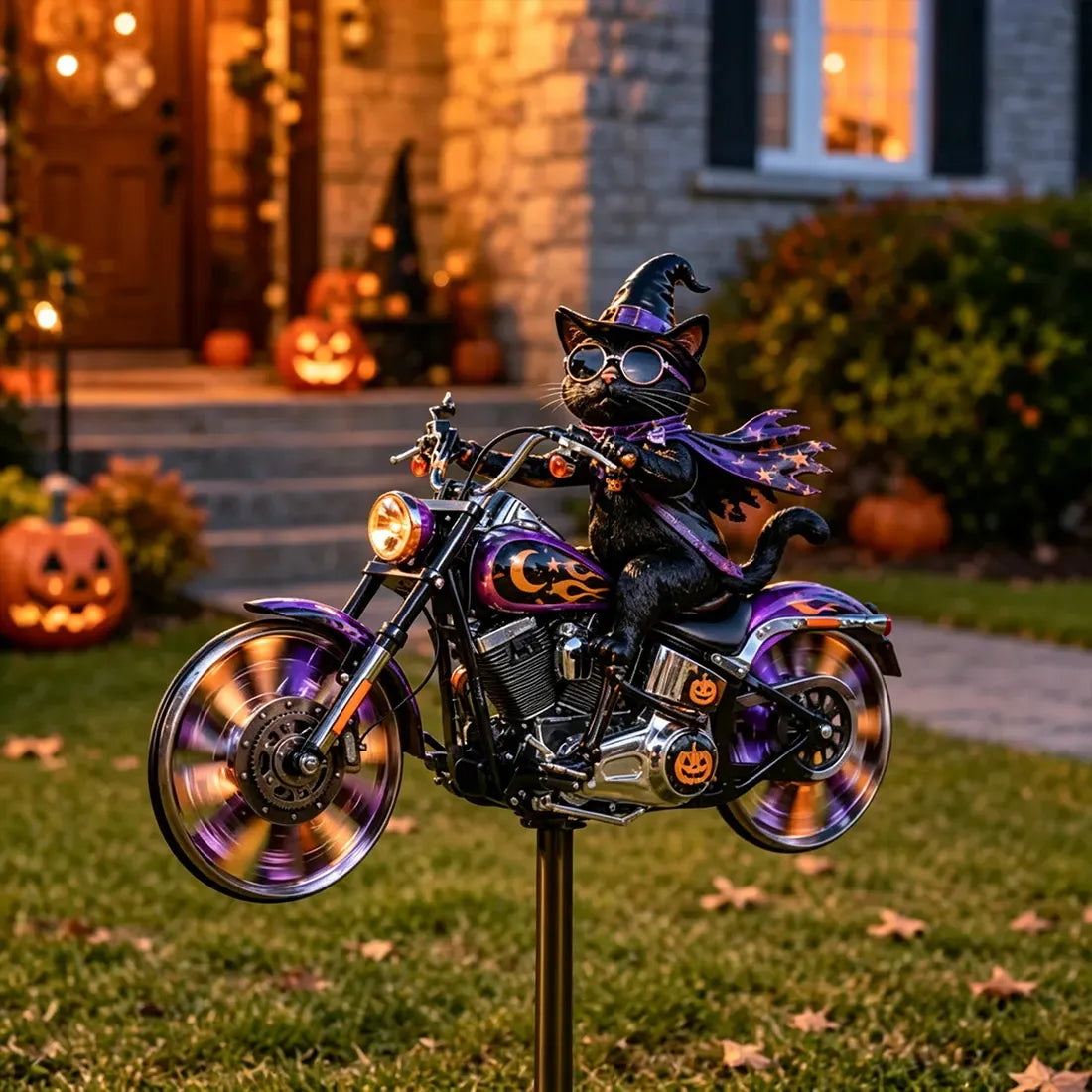 🎃 Halloween Motorcycle Wind Spinner – Spooky Outdoor Yard Decoration