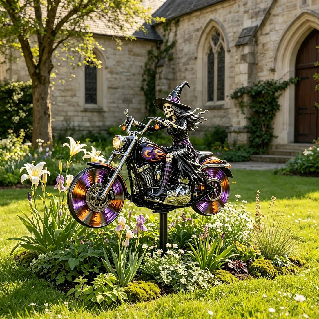 🎃 Halloween Motorcycle Wind Spinner – Spooky Outdoor Yard Decoration