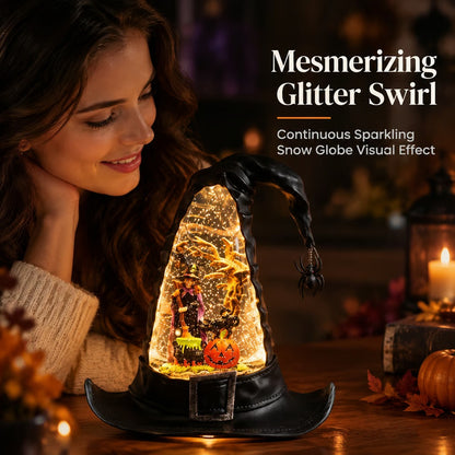 🎃 50% OFF – Halloween Witch Hat Glitter Water Lantern – Lighted Spinning Glitter Decor ✨