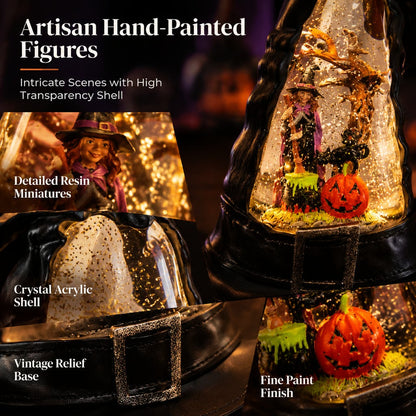 🎃 50% OFF – Halloween Witch Hat Glitter Water Lantern – Lighted Spinning Glitter Decor ✨