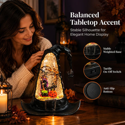 🎃 50% OFF – Halloween Witch Hat Glitter Water Lantern – Lighted Spinning Glitter Decor ✨