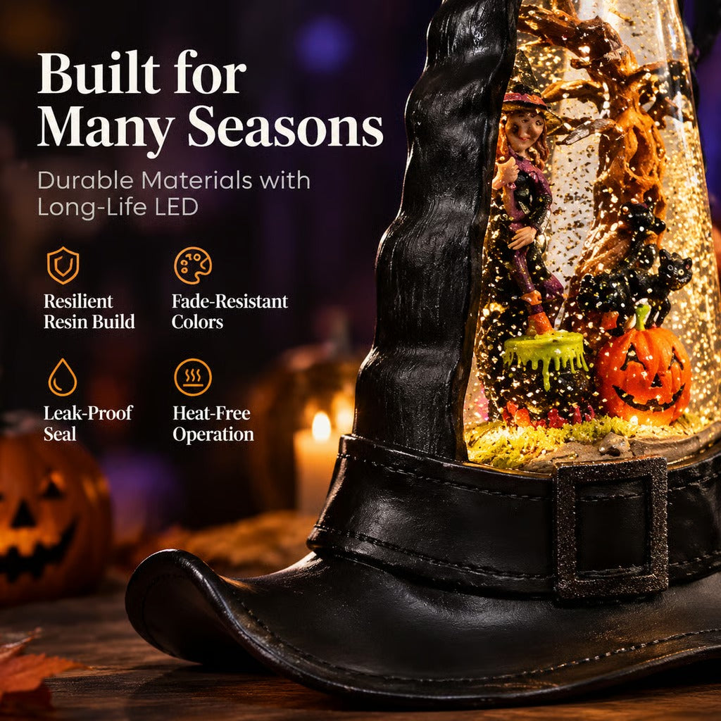 🎃 50% OFF – Halloween Witch Hat Glitter Water Lantern – Lighted Spinning Glitter Decor ✨