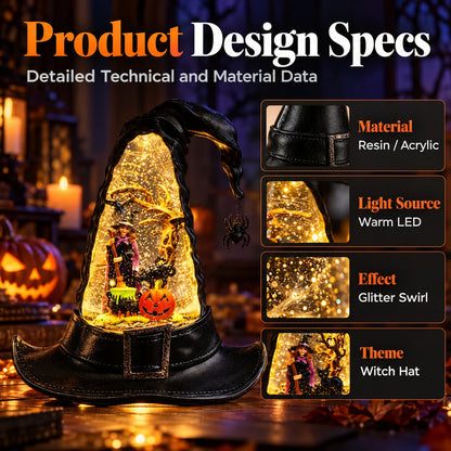 🎃 50% OFF – Halloween Witch Hat Glitter Water Lantern – Lighted Spinning Glitter Decor ✨