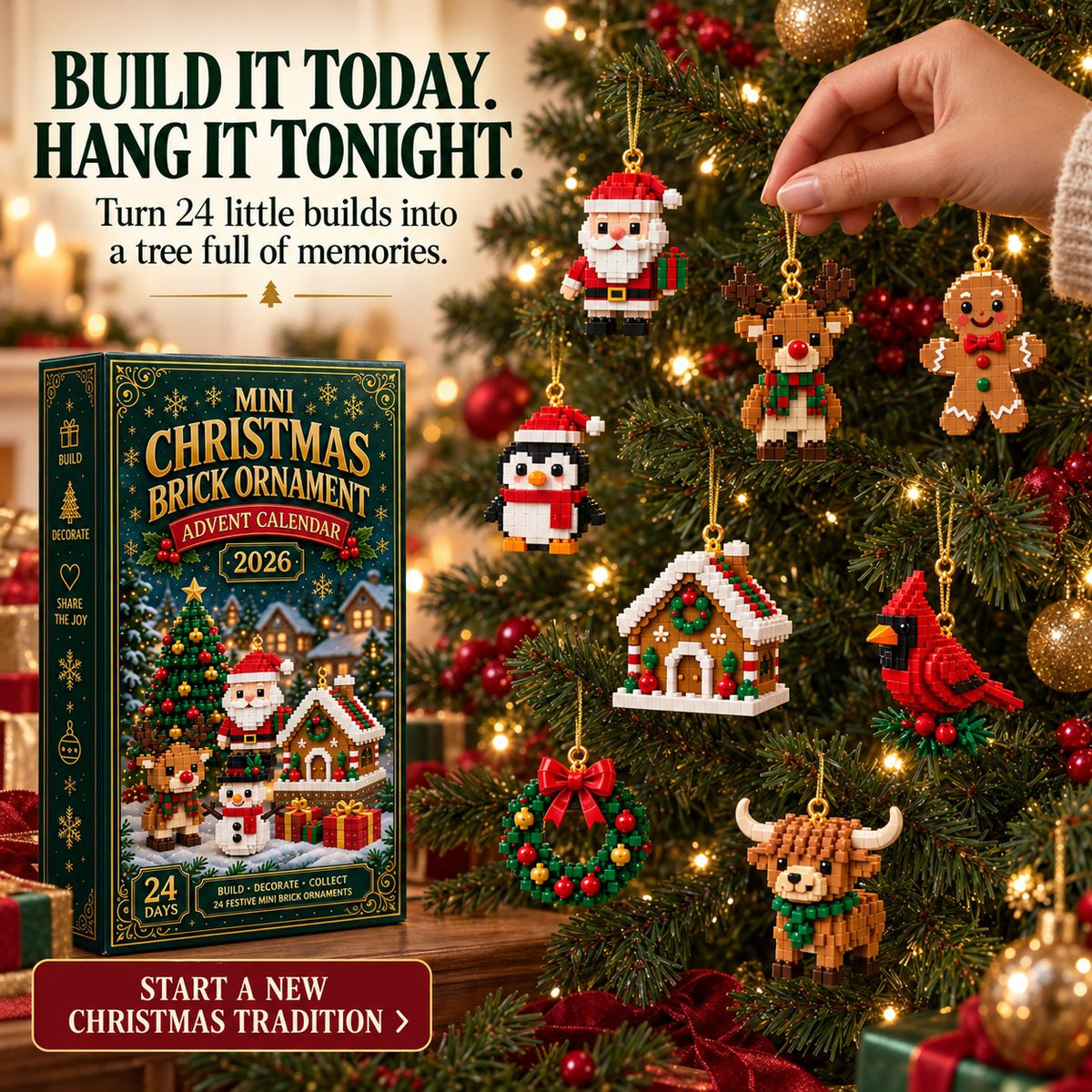 🎄 LAST DAY – 49% OFF! 🎁 24-Day Mini Christmas Ornament Advent Calendar – DIY Buildable Holiday Decorations 🧱✨