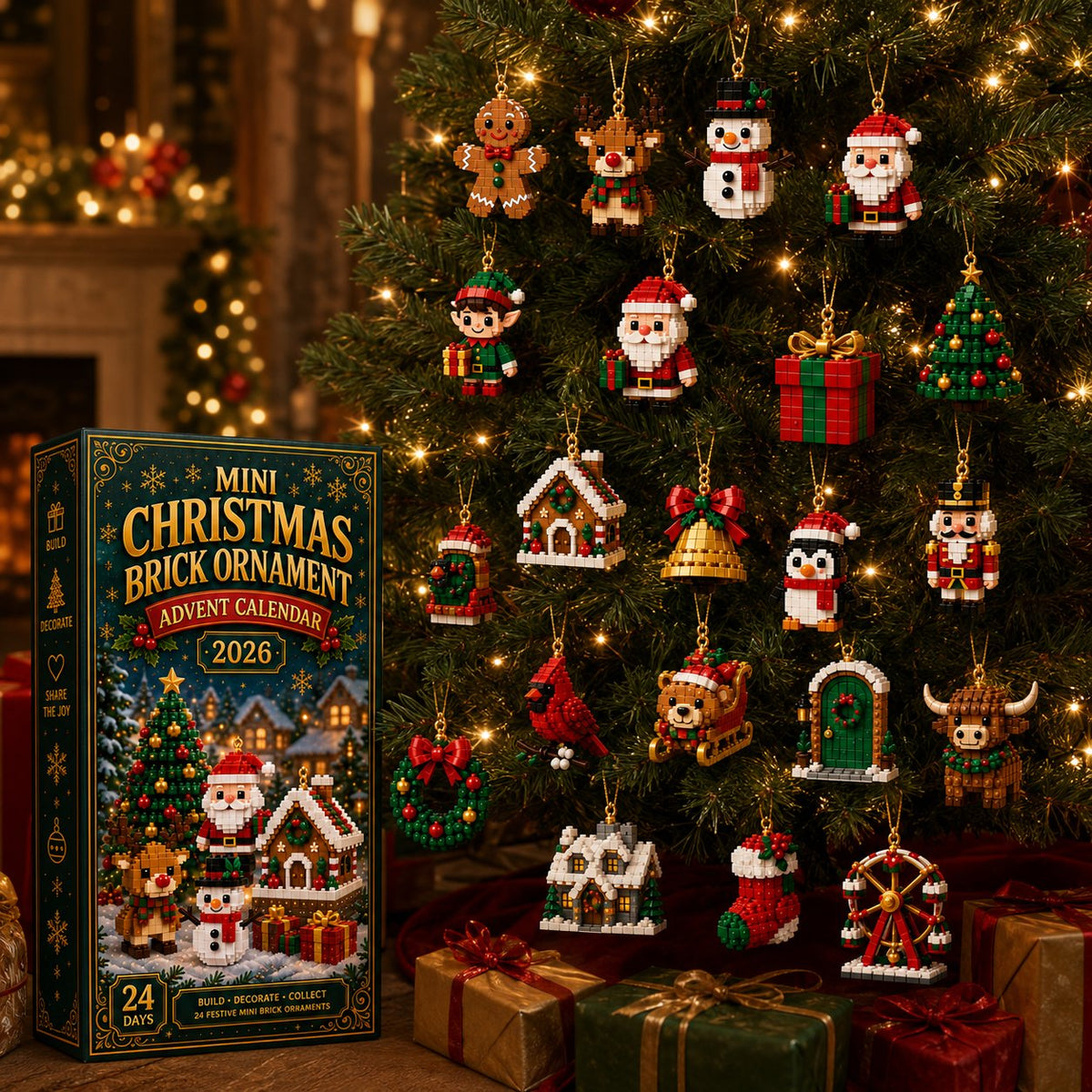🎄 LAST DAY – 49% OFF! 🎁 24-Day Mini Christmas Ornament Advent Calendar – DIY Buildable Holiday Decorations 🧱✨
