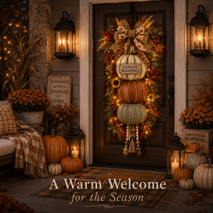 🎁 Last Day 50% OFF✨-🎄Lighted Stacked Pumpkin Fall Door Decorfor Cozy Autumn Home Entryway Charm 🍂