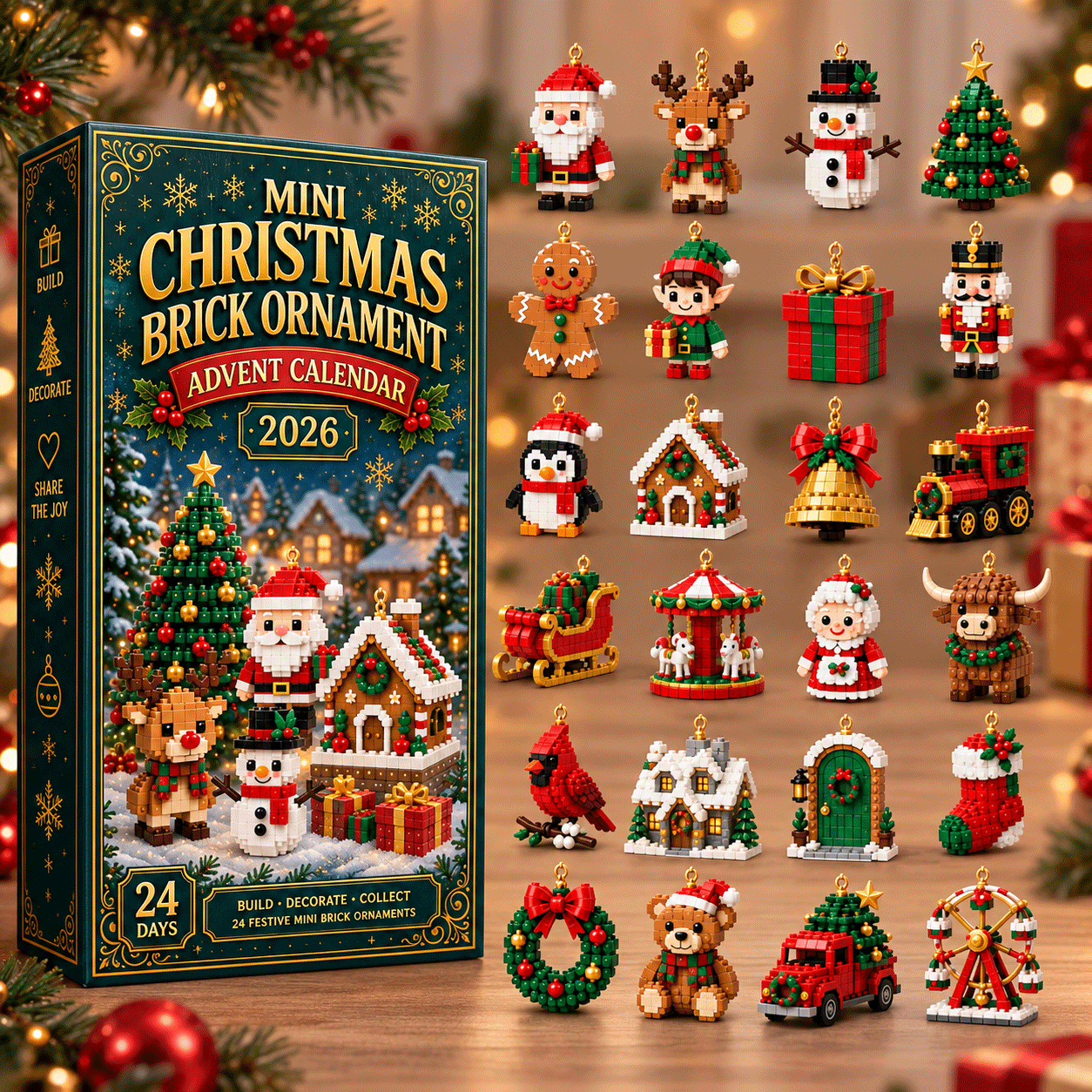 🎄 LAST DAY – 49% OFF! 🎁 24-Day Mini Christmas Ornament Advent Calendar – DIY Buildable Holiday Decorations 🧱✨