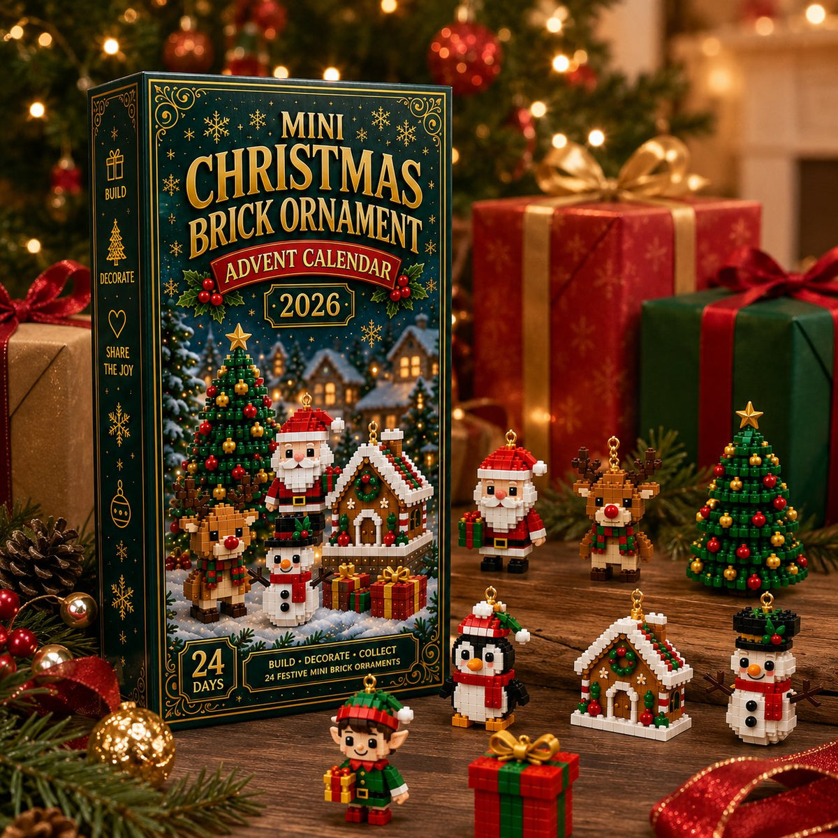 🎄 LAST DAY – 49% OFF! 🎁 24-Day Mini Christmas Ornament Advent Calendar – DIY Buildable Holiday Decorations 🧱✨