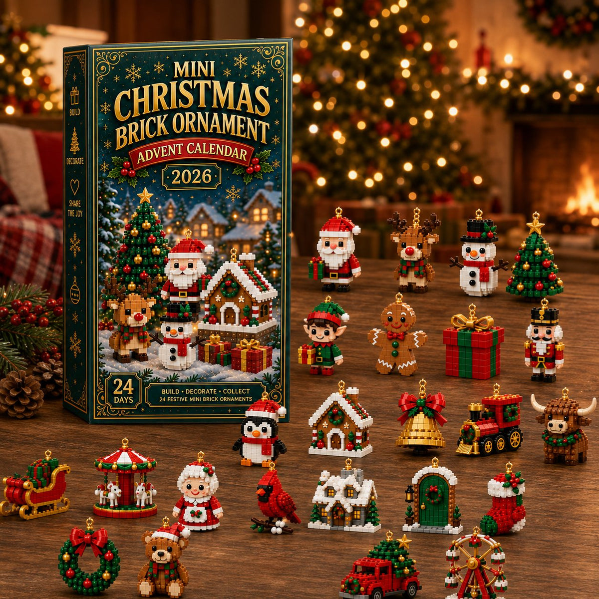 🎄 LAST DAY – 49% OFF! 🎁 24-Day Mini Christmas Ornament Advent Calendar – DIY Buildable Holiday Decorations 🧱✨