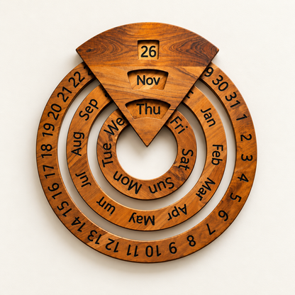 🪵 Wooden Perpetual Calendar, Classic Desk Decor 🪵