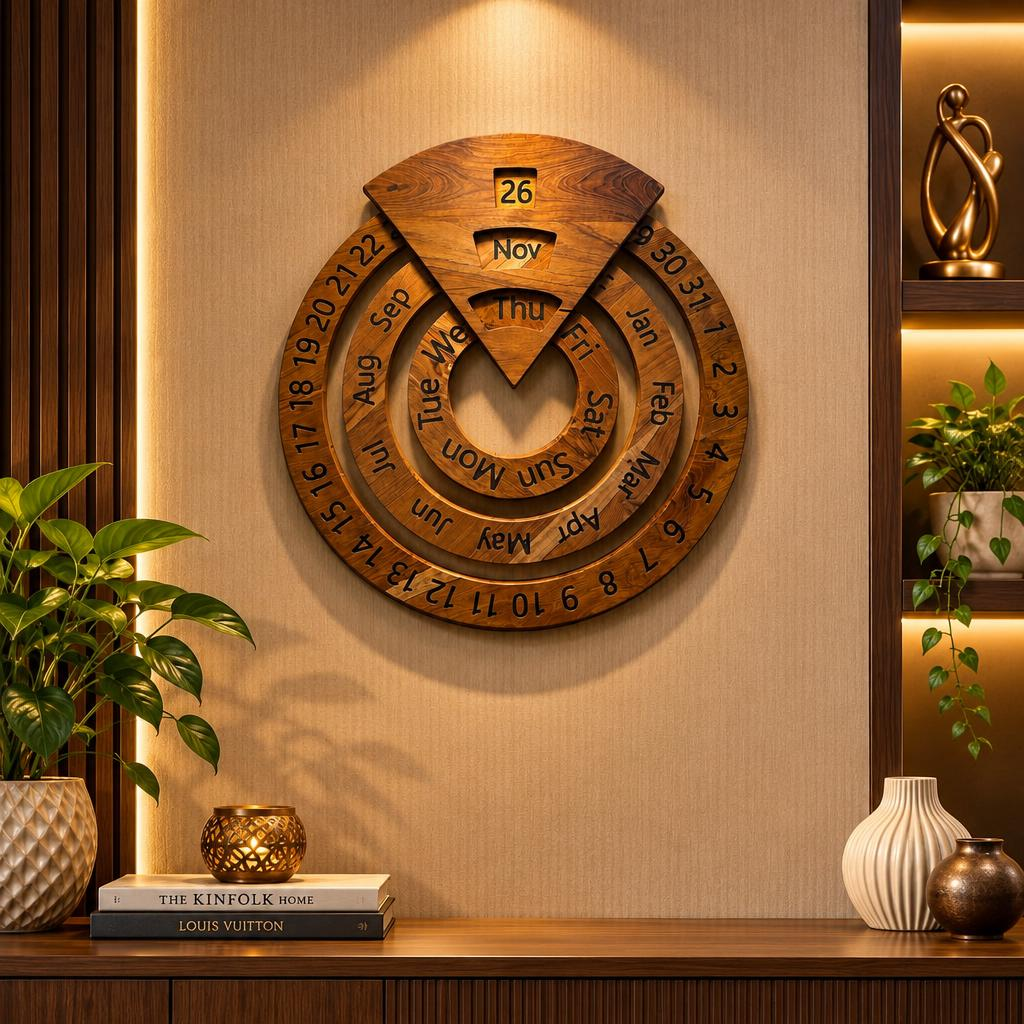 🪵 Wooden Perpetual Calendar, Classic Desk Decor 🪵