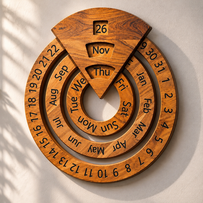 🪵 Wooden Perpetual Calendar, Classic Desk Decor 🪵