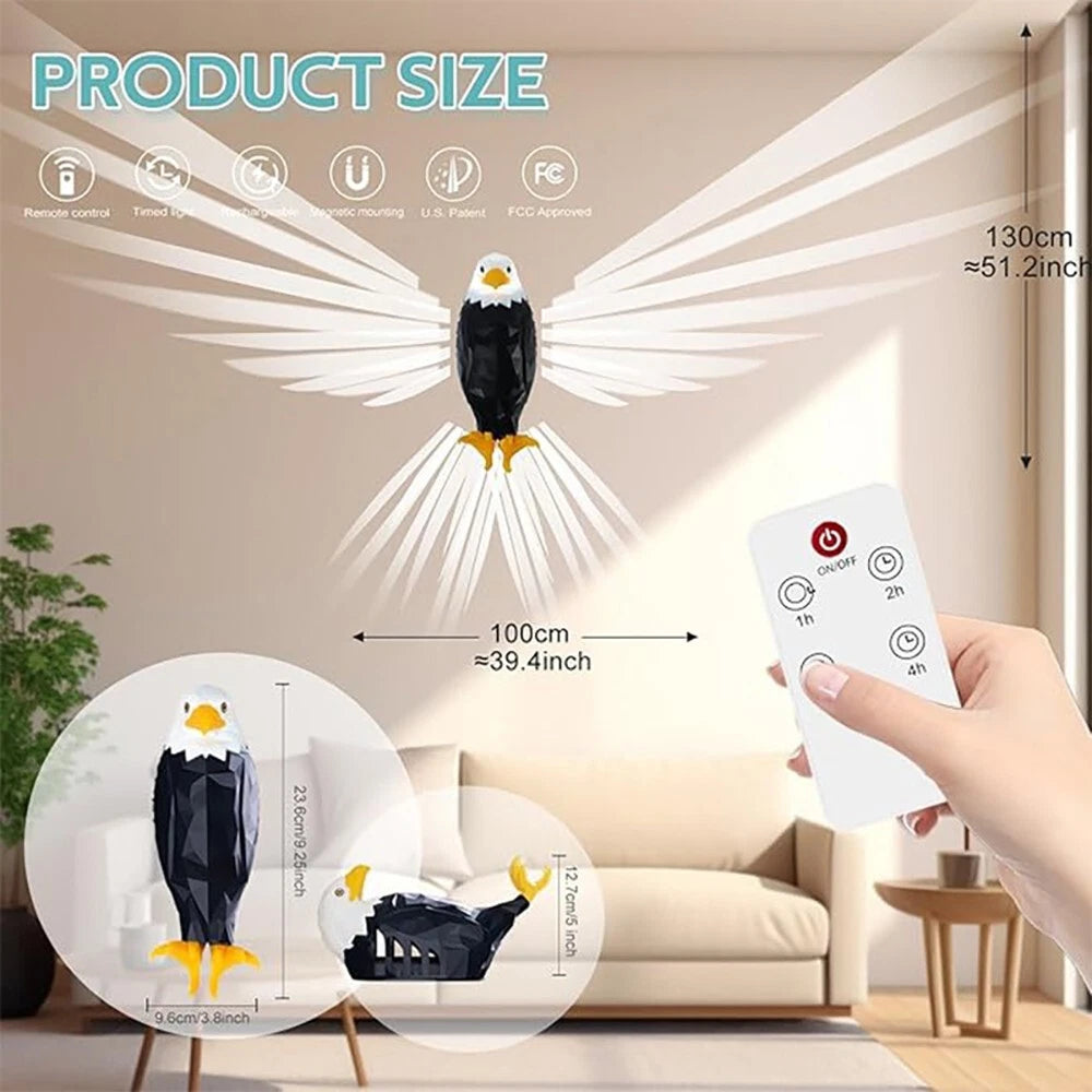 🦅 50% OFF – Black Eagle LED Wall Light – USB Rechargeable Magnetic Remote-Controlled Wall Lamp