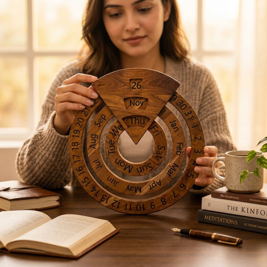 🪵 Wooden Perpetual Calendar, Classic Desk Decor 🪵