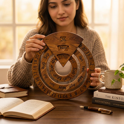 🪵 Wooden Perpetual Calendar, Classic Desk Decor 🪵